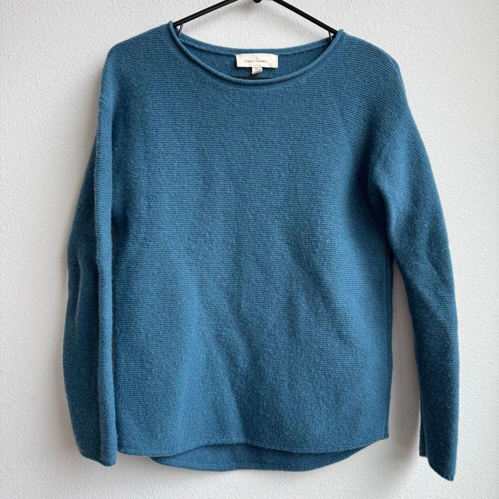 Seasalt Cornwall Fruity Jumper II Teal Blue Merino Wool Knit Sweater US 4 UK 8 - Picture 2 of 9